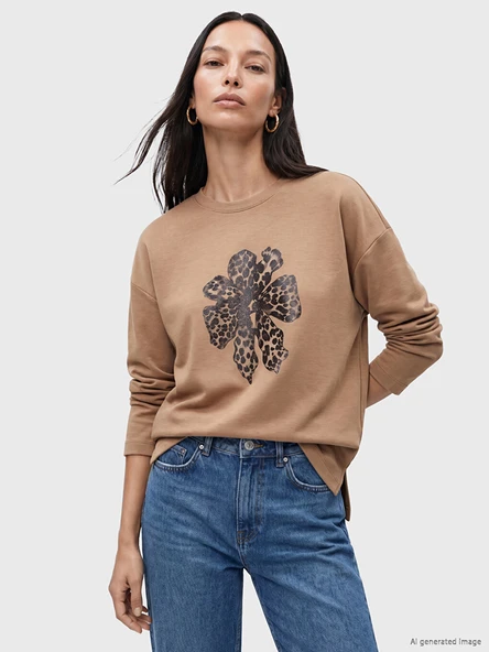 LCW EVERYDAY Kahverengi Çiçekli Oversize Soft Touch Kadın Tunik ürün görseli 1