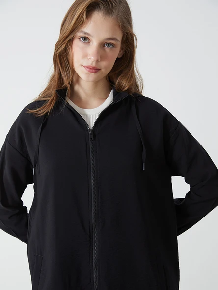 LCW Modest Siyah Kapüşonlu Düz Oversize Kadın Tunik ürün görseli 1