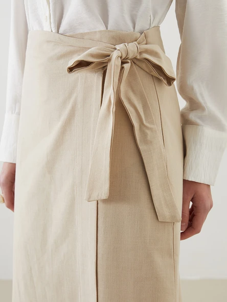 LCW Modest Bej Dar Fit Poplin Etek - Resim 3