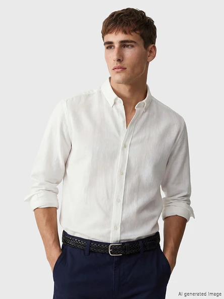 LCW Vision Beyaz Regular Fit Armürlü Erkek Basic Gömlek ürün görseli 1