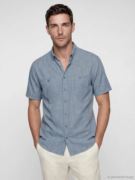 LCWAIKIKI Classic Lacivert Regular Fit Erkek Keten Görünümlü Gömlek ürün görseli 1