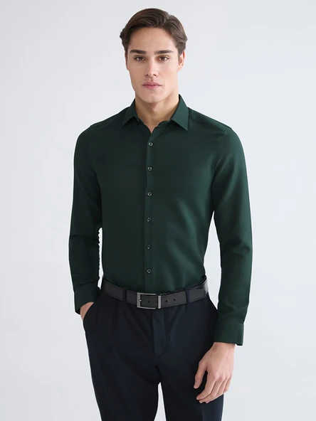 LCW BUSINESS Yeşil Slim Fit Armürlü Erkek Gömlek ürün görseli 1