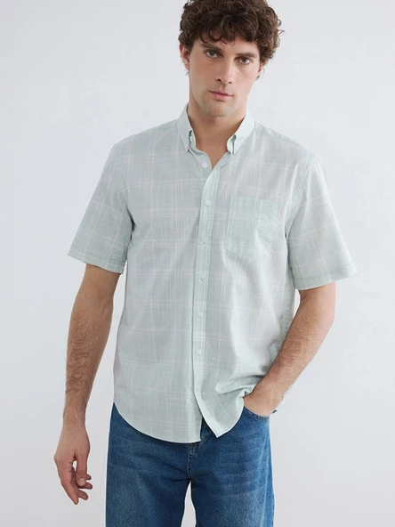 LCWAIKIKI Classic Yeşil Regular Fit Ekose Poplin Erkek Gömlek ürün görseli 1