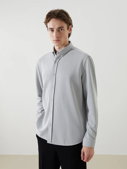 LCW Vision Gri Slim Fit Uzun Kollu Erkek Gömlek ürün görseli 1