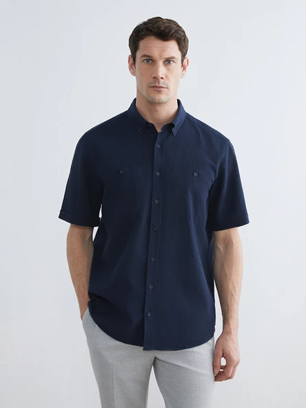 LCWAIKIKI Classic Lacivert Regular Fit Armürlü Erkek Gömlek ürün görseli 1