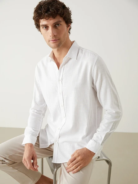 LCW Vision Beyaz Slim Fit Uzun Kollu Armürlü Erkek Gömlek ürün görseli 1