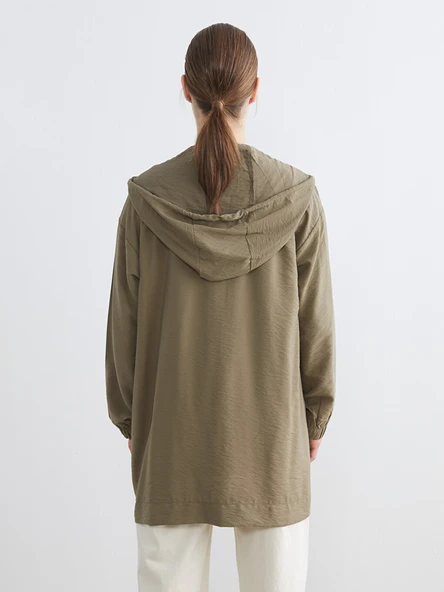 LCW Modest Haki Kapüşonlu Oversize Kadın Tunik - Resim 5