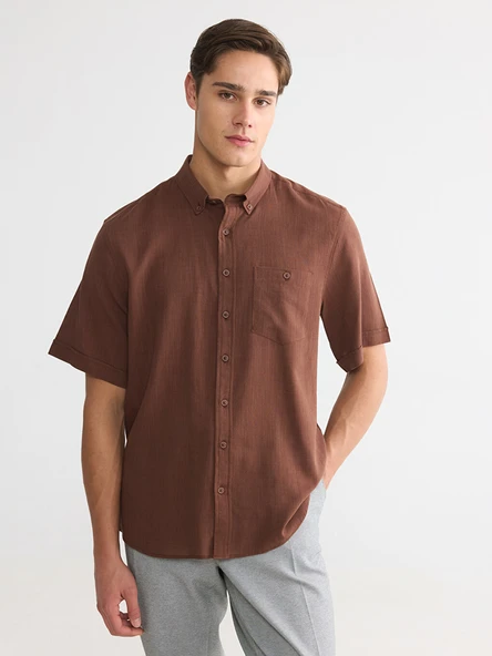 LCWAIKIKI Classic Kahverengi Regular Fit Armürlü Erkek Gömlek ürün görseli 1