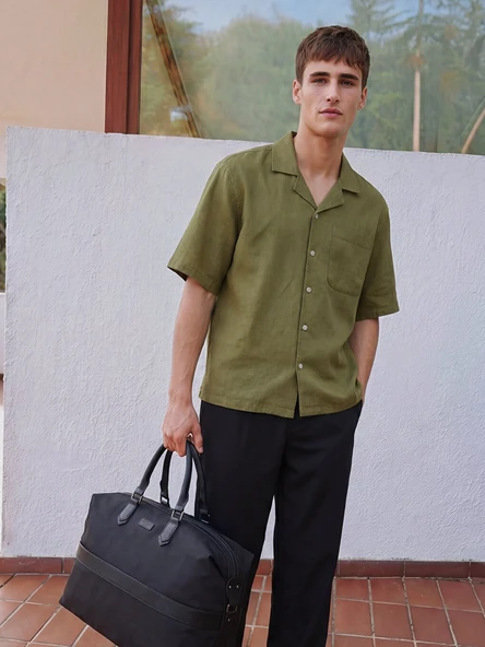 LCW Vision Haki Regular Fit Resort Yaka Erkek Viskon Gömlek ürün görseli 1