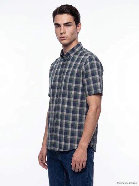LCWAIKIKI Classic Yeşil Regular Fit Ekose Poplin Erkek Gömlek ürün görseli 1