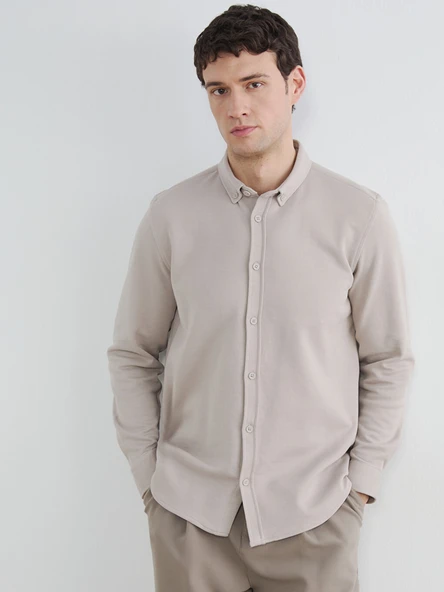 LCW Vision Bej Slim Fit Erkek Gömlek ürün görseli 1