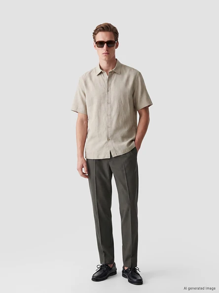LCW Vision Bej Regular Fit Dokulu Erkek Gömlek - Resim 2