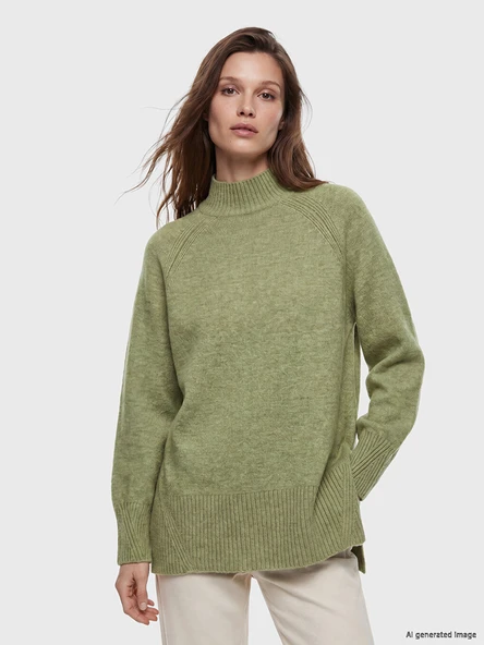 LCW Modest Yeşil Yarım Balıkçı Yaka Oversize Kadın Triko Tunik ürün görseli 1