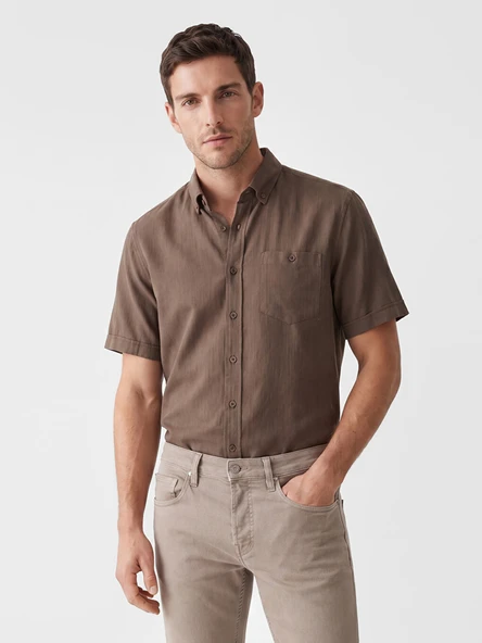 LCWAIKIKI Classic Kahverengi Regular Fit Armürlü Erkek Gömlek ürün görseli 1