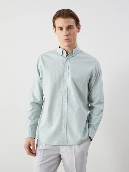 LCW Vision Yeşil Slim Fit Uzun Kollu Oxford Erkek Gömlek ürün görseli 1