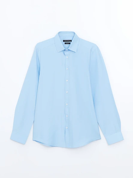 LCW BUSINESS Mavi Slim Fit Uzun Kollu Poplin Erkek Gömlek ürün görseli 1