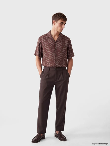 LCW Vision Bej Regular Fit Desenli Erkek Gömlek - Resim 2