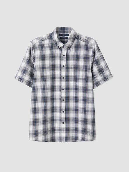 LCWAIKIKI Classic Bej Regular Fit Ekose Poplin Erkek Gömlek ürün görseli 1