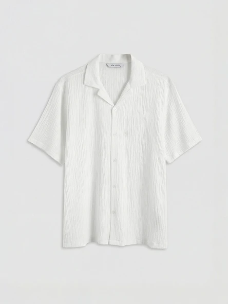 LCW Vision Beyaz Regular Fit Krinkle Erkek Basic Gömlek - Resim 4