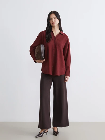 LCW Comfort Kahverengi Beli Lastikli Geniş Paça Kadın Pantolon ürün görseli 1