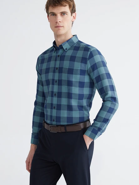 LCWAIKIKI Classic Yeşil Regular Fit Ekose Erkek Gömlek ürün görseli 1