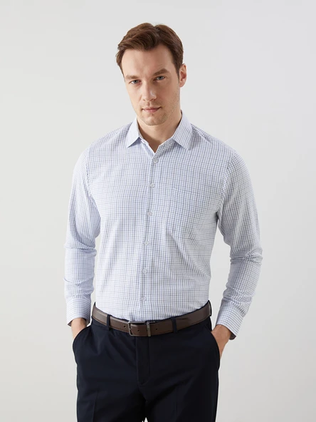 LCW BUSINESS Lacivert Regular Fit Uzun Kollu Ekose Gabardin Erkek Gömlek ürün görseli 1