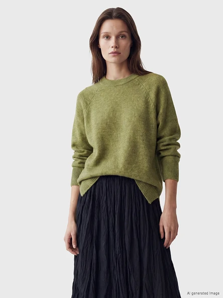 LCW Modest Yeşil Bisiklet Yaka Oversize Kadın Triko Tunik ürün görseli 1