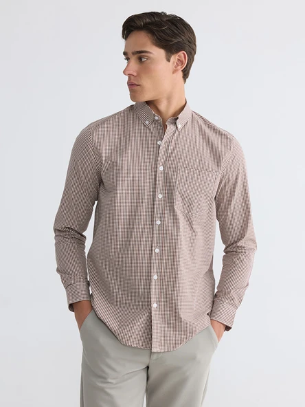 LCWAIKIKI Classic Kahverengi Regular Fit Ekose Erkek Gömlek ürün görseli 1