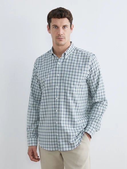 LCWAIKIKI Classic Yeşil Regular Fit Ekose Gabardin Erkek Gömlek ürün görseli 1