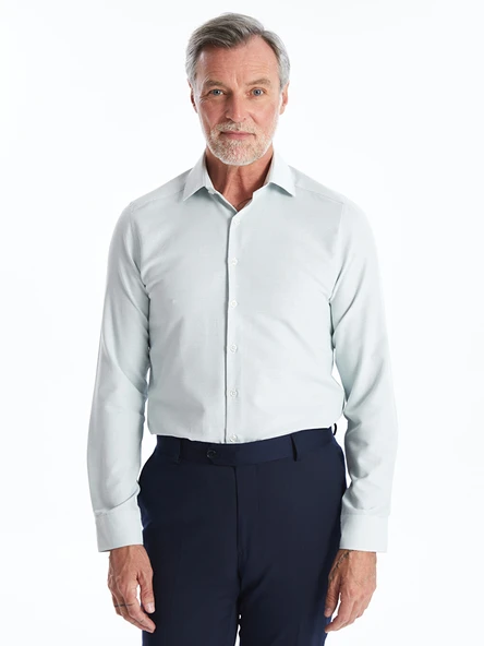 LCW BUSINESS Yeşil Slim Fit Uzun Kollu Armürlü Erkek Dokulu Gömlek ürün görseli 1