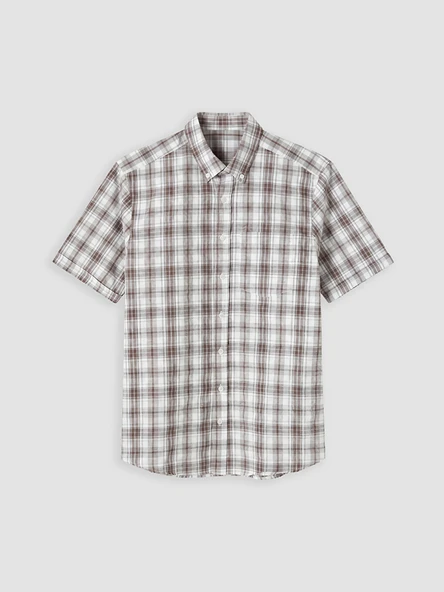 LCWAIKIKI Classic Kahverengi Regular Fit Ekose Poplin Erkek Gömlek ürün görseli 1