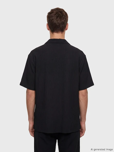 LCW Vision Siyah Regular Fit Krinkle Erkek Gömlek - Resim 4
