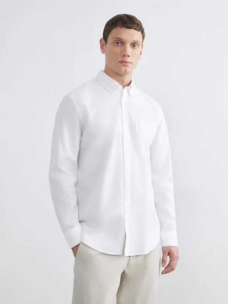 LCWAIKIKI Classic Beyaz Regular Fit Oxford Erkek Basic Gömlek ürün görseli 1