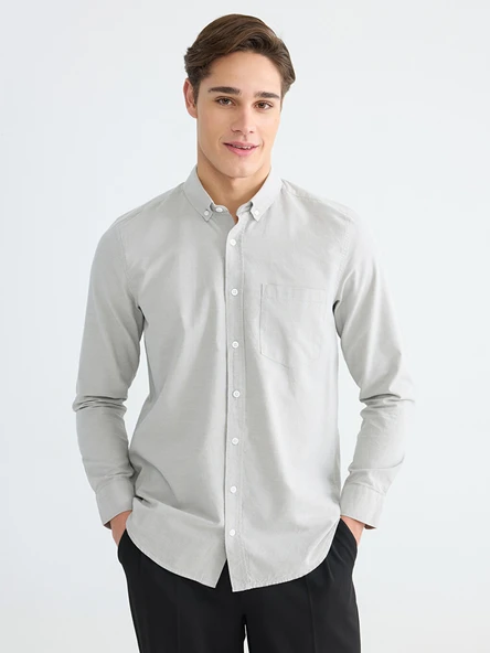 LCWAIKIKI Classic Gri Regular Fit Oxford Erkek Gömlek ürün görseli 1