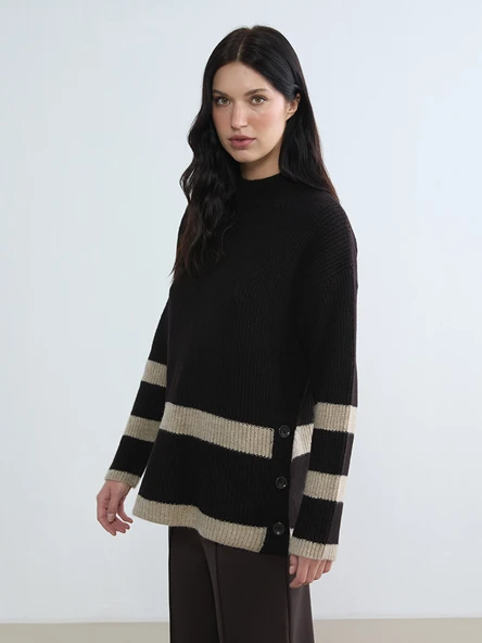 LCW Comfort Lacivert Yarım Balıkçı Yaka Kadın Triko Tunik ürün görseli 1