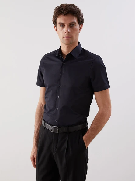 LCW BUSINESS Siyah Slim Fit Kısa Kollu Gabardin Erkek Gömlek ürün görseli 1