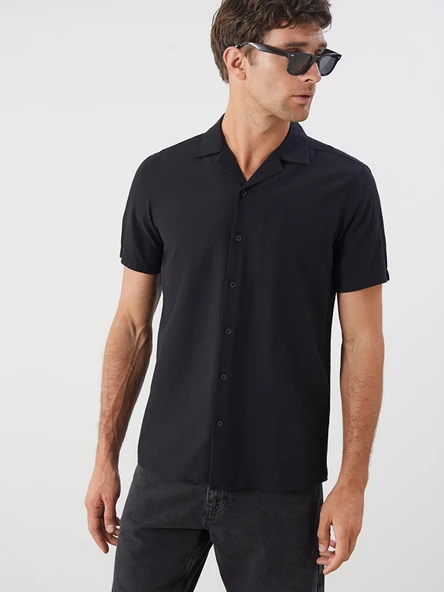 LCWAIKIKI Classic Siyah Regular Fit Modal Karışımlı Erkek Gömlek ürün görseli 1