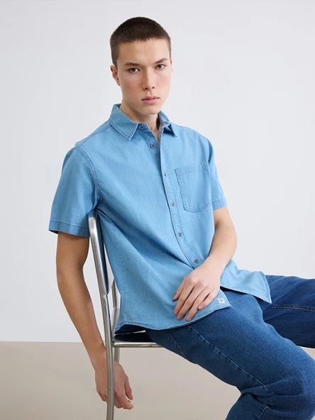 LCW Jeans İndigo Regular Fit Erkek Jean Gömlek ürün görseli 1