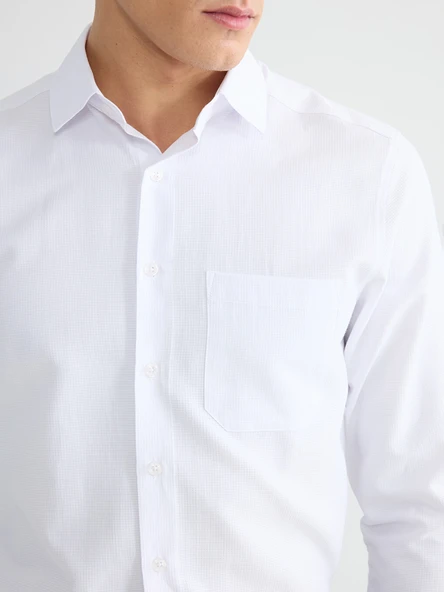 LCW BUSINESS Beyaz Regular Fit Armürlü Erkek Basic Gömlek - Resim 3
