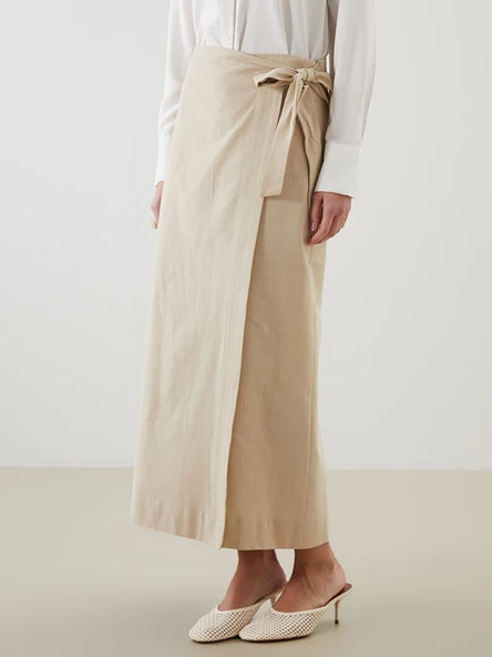 LCW Modest Bej Dar Fit Poplin Etek - Resim 2