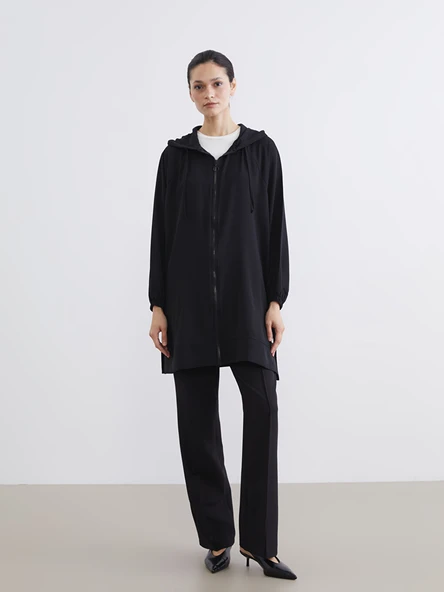 LCW Modest Siyah Kapüşonlu Oversize Kadın Tunik - Resim 3