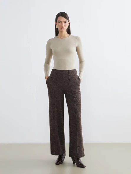 LCW EVERYDAY Kahverengi Beli Lastikli Geniş Paça Kadın Pantolon ürün görseli 1