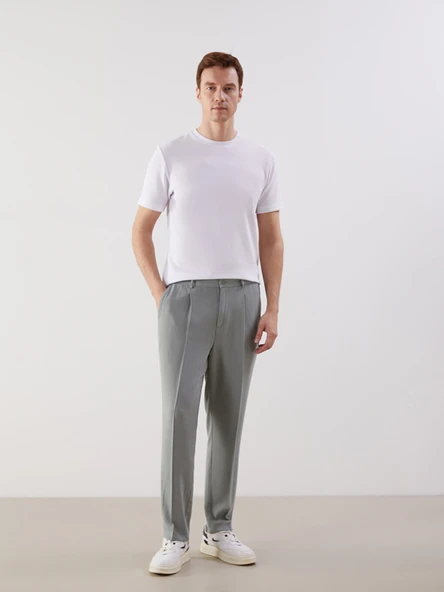 LCWAIKIKI Classic Yeşil Standart Kalıp Keten Karışımlı Erkek Chino Pantolon ürün görseli 1
