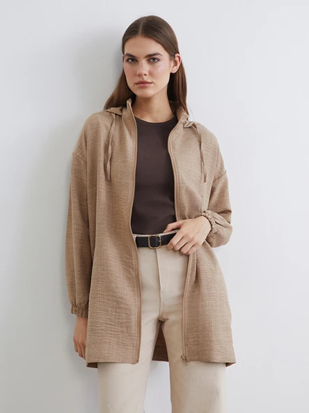 LC WAIKIKI Bej Kapüşonlu Oversize Kadın Tunik ürün görseli 1