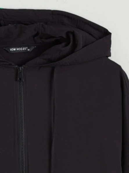 LCW Modest Siyah Kapüşonlu Oversize Kadın Tunik - Resim 7