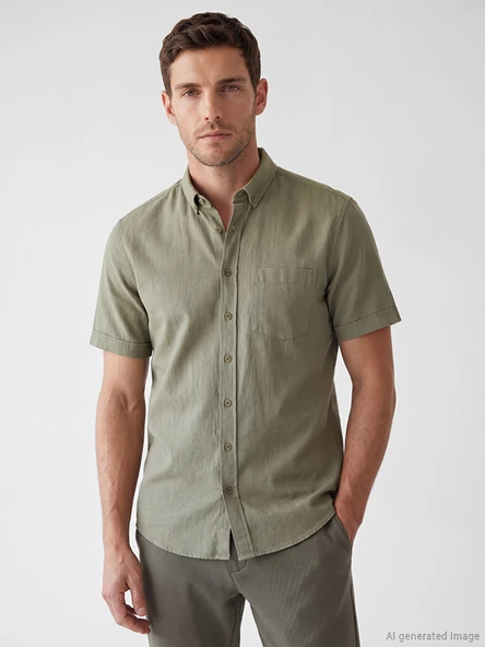 LCWAIKIKI Classic Yeşil Regular Fit Armürlü Erkek Gömlek ürün görseli 1
