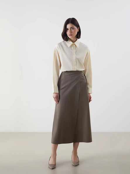 LCW Modest Haki Beli Fermuarlı Gabardin Etek ürün görseli 1