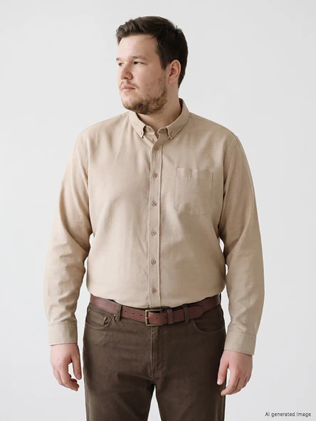 LCWAIKIKI Classic Bej Regular Fit Oxford Erkek Gömlek ürün görseli 1