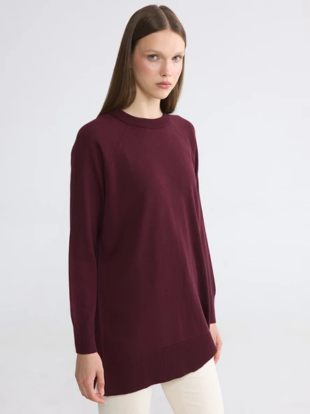 LCW Modest Bordo Bisiklet Yaka Kadın Triko Tunik ürün görseli 1
