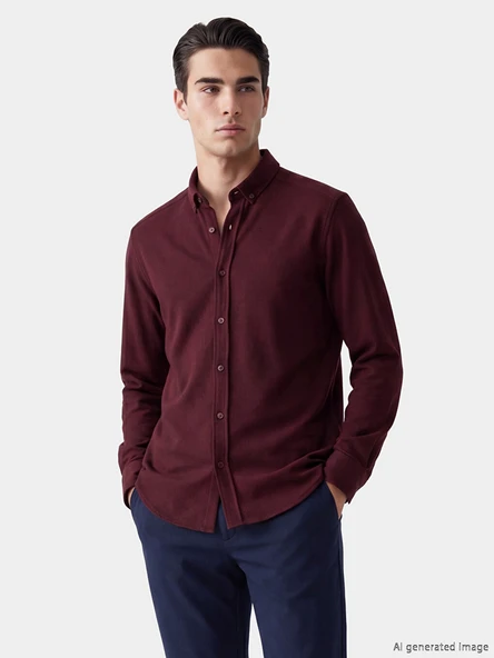 LCW Vision Bordo Regular Fit Armürlü Erkek Gömlek ürün görseli 1